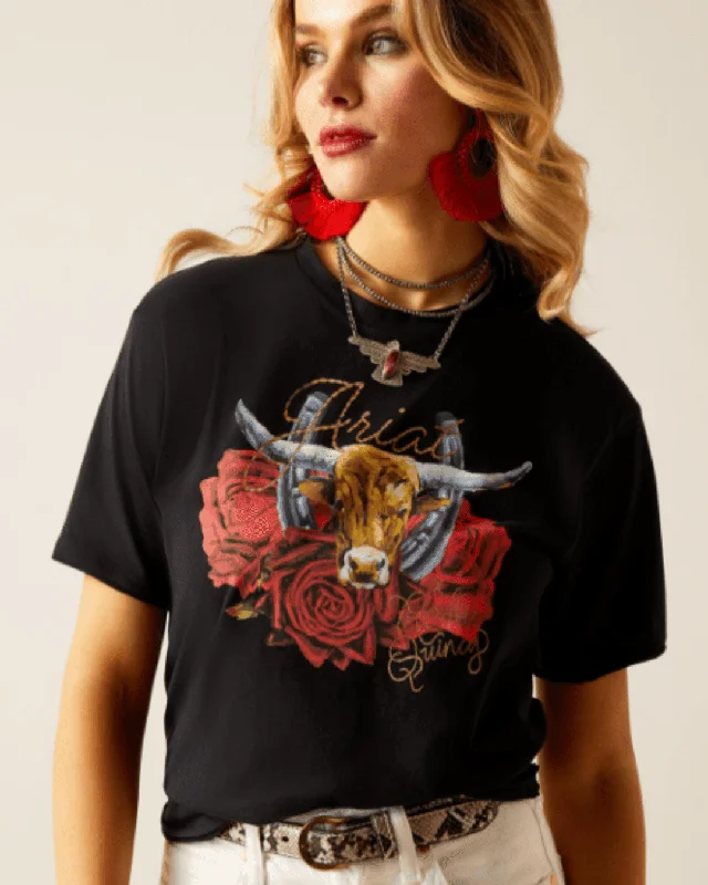 Ariat Women's Black Rodeo Quincy Steer Tee 10048670 Terry Blend Velvet Blend Canvas Blend Ariat Women's Black Rodeo Quincy Steer Tee 10048670 Terry Blend Velvet Blend Canvas Blend