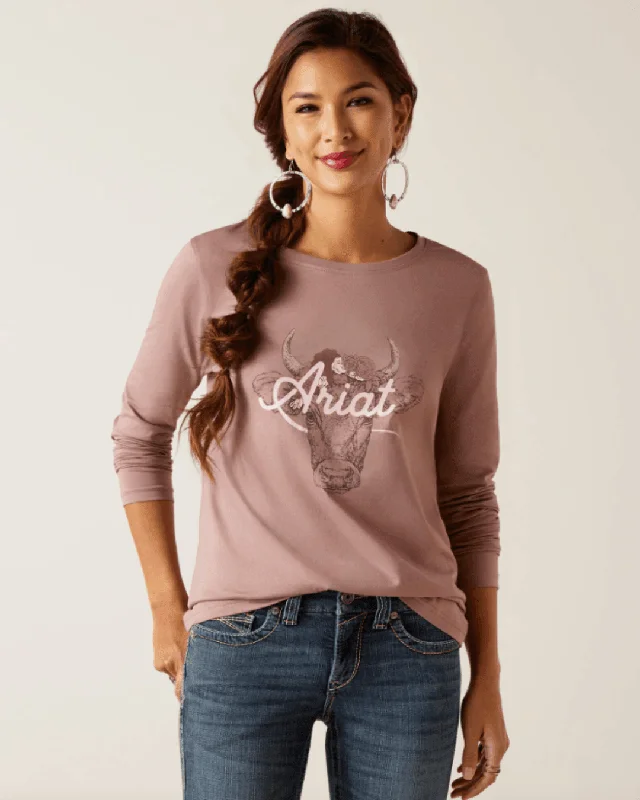 Ariat Women's Fawna Twlight Mauve Long Sleeve Tee 10047404 Print Jacquard Patchwork