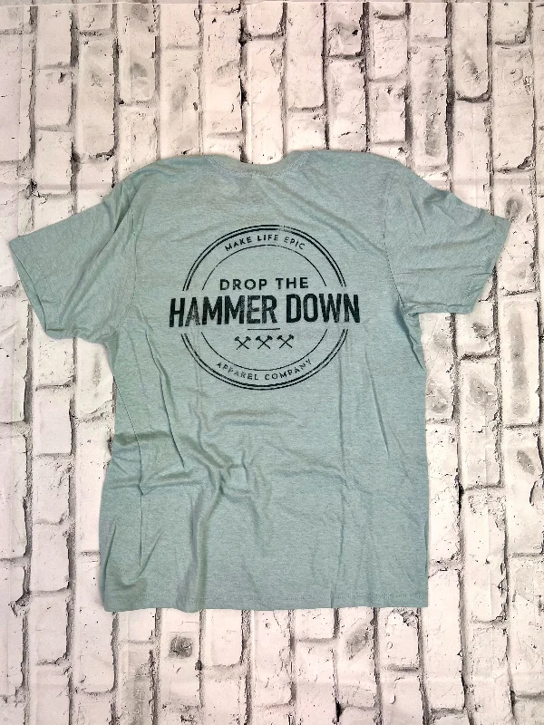 Hammer Down "HD Circle Stamp 23" Short Sleeve T-shirt - Seaside Cotton Fabric Linen Fabric Terry Fabric