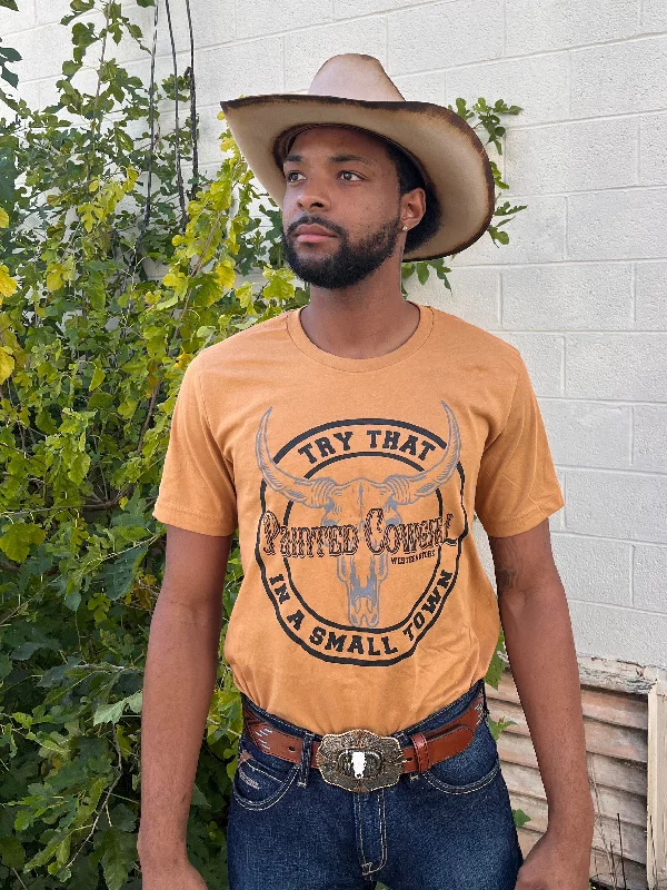 Painted Cowgirl Tan Small Town Tee PCTST10 Hooded Caped Shawl Collar