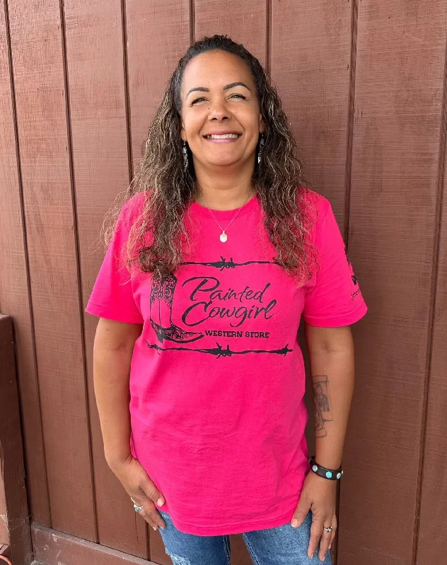 Painted Cowgirl Hot Pink Logo Tee PCHPT10 Polka Dot Checkered Tartan