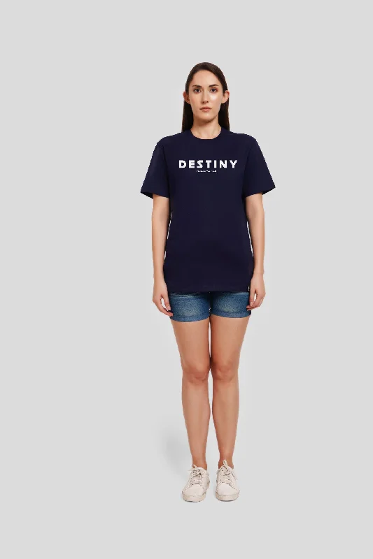 Destiny Navy Blue Printed T-Shirt Sequined Glittery Shiny