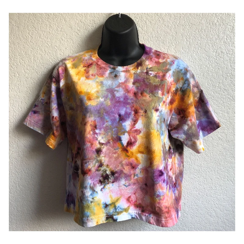 Dyed Boxy Cropped Tee  - Warm Bloom Basic T-Shirt Crew Neck Short Sleeve