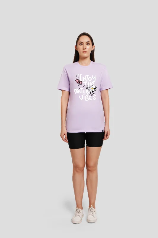 Enjoy Nature Vibes Lilac Printed T-Shirt Ribbed Striped Patterned