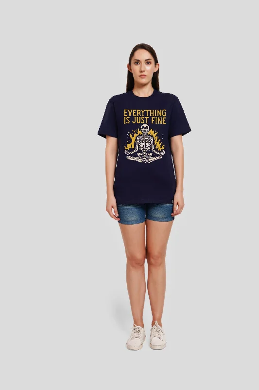 Everything Just Fine Navy Blue Printed T-Shirt Denim Fabric Leather Fabric Suede Fabric Everything Just Fine Navy Blue Printed T-Shirt Denim Fabric Leather Fabric Suede Fabric