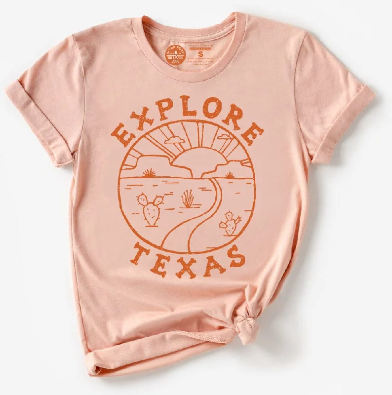 Explore Texas Tee - Peach Spandex Blend Rayon Blend Denim Blend