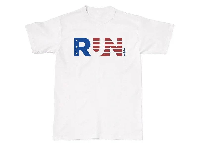 Unisex Red, White & Blue Run Graphic Tee Real Fur Shearling Chenille