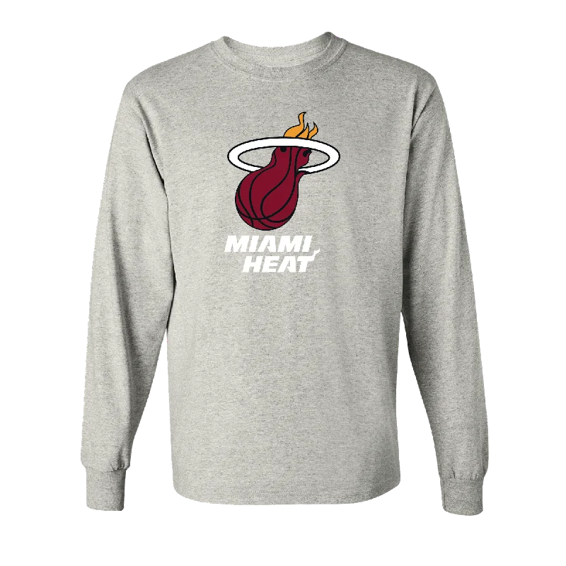 Miami HEAT Grey Long Sleeve Logo Tee Solid Color Striped Floral