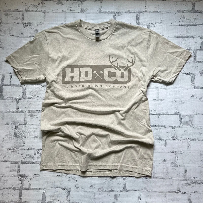 Hammer Down "HDCO Outdoor Antlers" Short Sleeve T-shirt - Sand V-Neck T-Shirt Long Sleeve Cotton