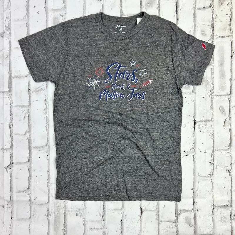 Southern Charm "Stars Bars Mason Jars" Short Sleeve T-shirt - Gray Lace Blend Ribbed Blend Corduroy Blend