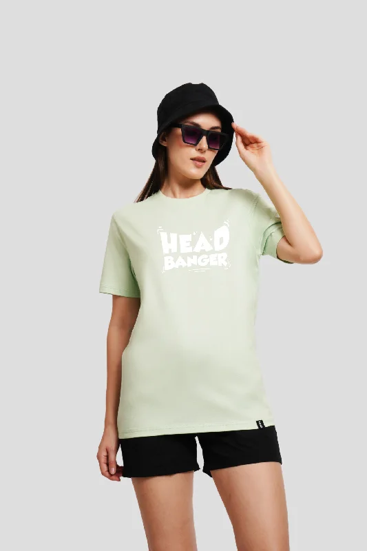 Head Banger Pastel Green Printed T-Shirt Print Jacquard Patchwork