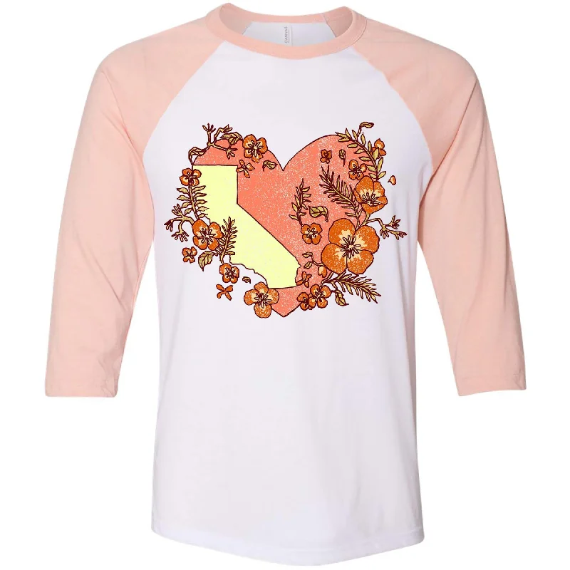 Heart State Baseball Tee V-Neck T-Shirt Long Sleeve Cotton