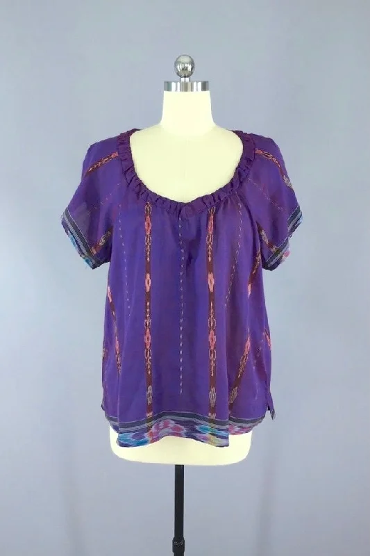 Purple Ikat Indian T-Shirt made from a Vintage Indian Sari Layered Multi-layer Single Layer