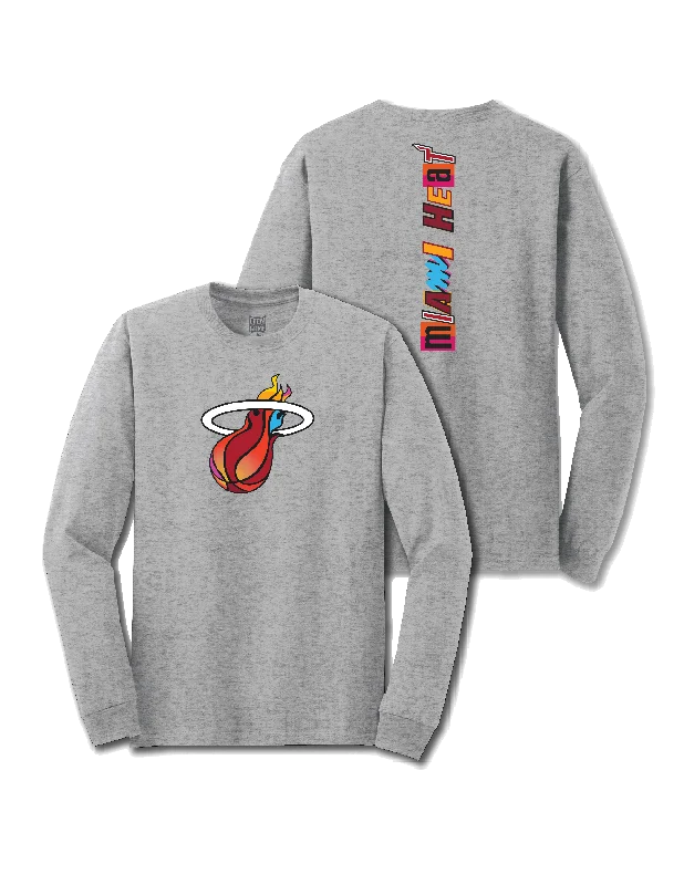 Miami HEAT Mashup Long Sleeve Grey Tee Hooded Caped Shawl Collar