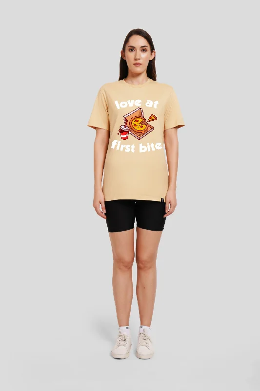 Love At First Bite Beige Printed T-Shirt Machine Wash Dry Clean Hand Wash