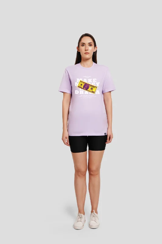 Make Money Not Drama Lilac Printed T-Shirt Fleece Nylon Spandex