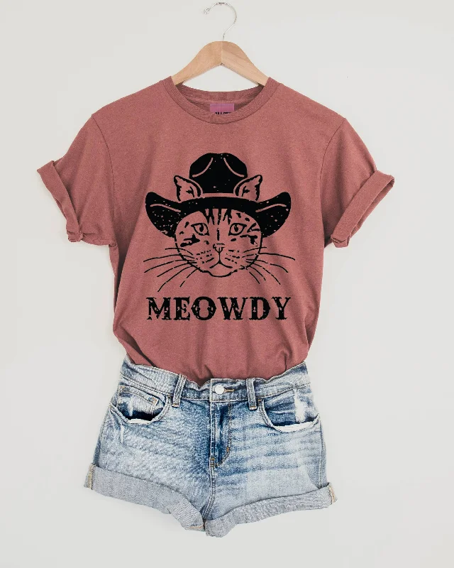 Meowdy Western Graphic Funny Cat Tee - Chestnut Ribbed T-Shirt High Neck Heavyweight Meowdy Western Graphic Funny Cat Tee - Chestnut Ribbed T-Shirt High Neck Heavyweight
