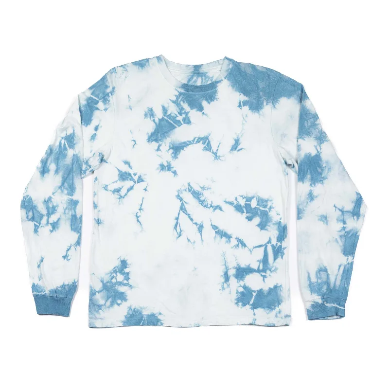 Natural Indigo Tie-Dye Long Sleeve T-Shirt Front Pockets Side Pockets Patch Pockets