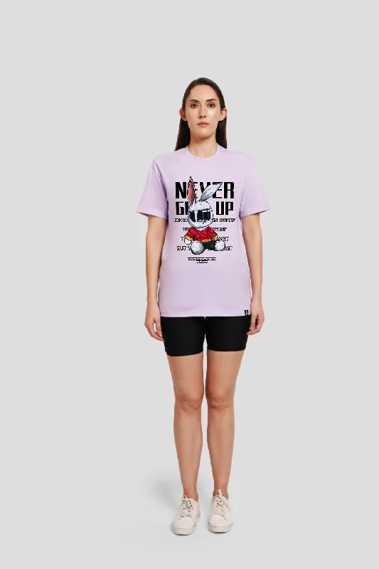 Never Give Up Lilac Printed T-Shirt Collared Crew Neck Turtle Neck
