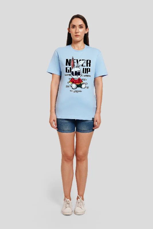 Never Give Up Powder Blue Printed T-Shirt Anti-Pilling Machine Wash Handmade