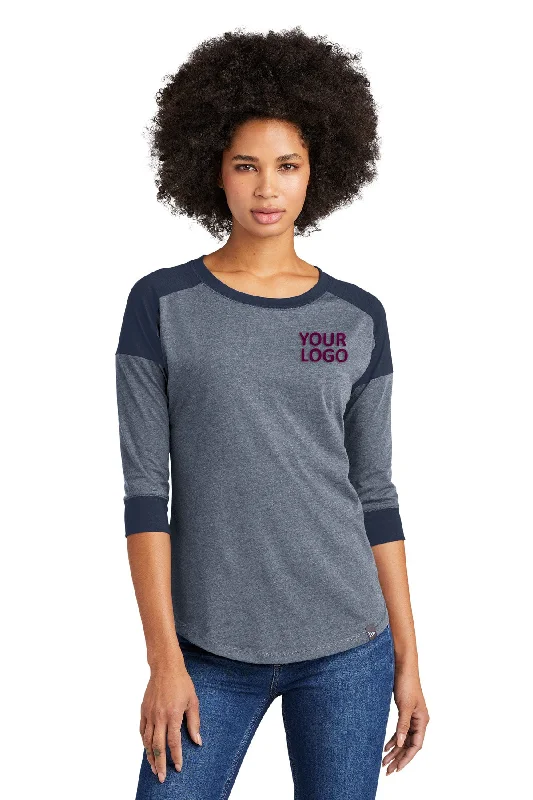 New Era Ladies Heritage Blend 3/4-Sleeve Baseball Printed Tee's, True Navy/True Navy Twist Chenille Blend Fleece Blend Nylon Blend