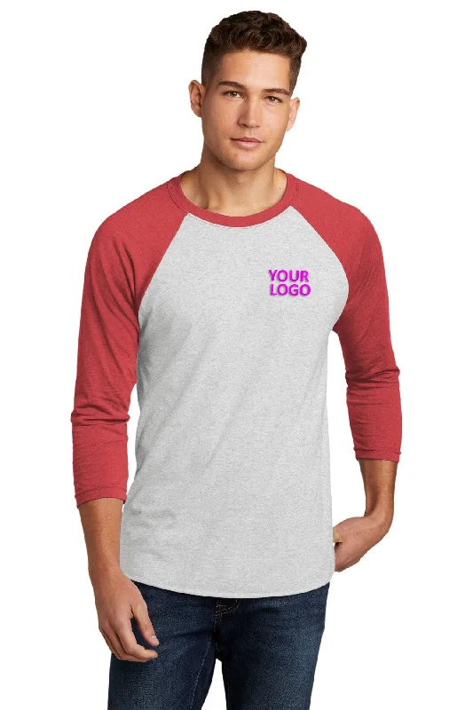 Next Level 3/4-Sleeve Custom Raglan Tee's, Vintage Red/ Heather White V-Neck T-Shirt Long Sleeve Cotton