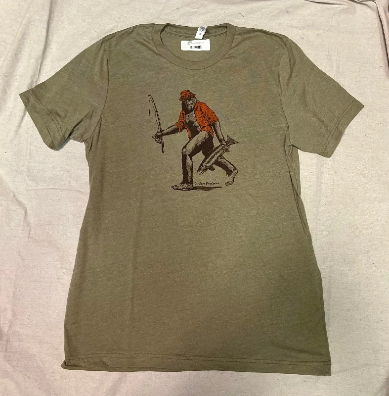OB117 Sasquatch Fishing T-Shirt Fleece Fabric Down Fabric Feather Fabric