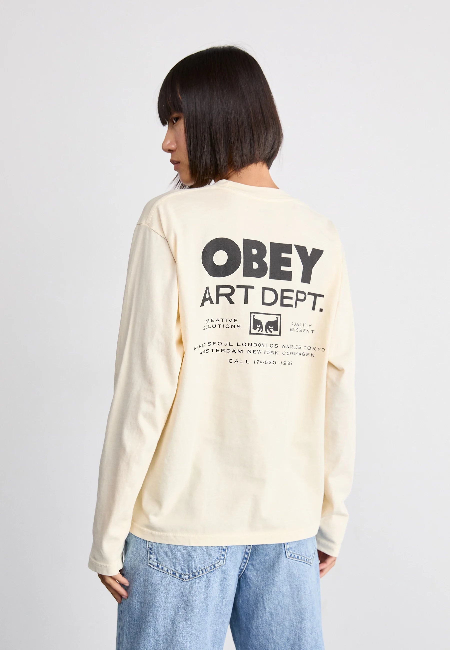 Obey Creative Solutions Long Sleeve Tee - PIGMENT WHITECAP GRAY Striped Floral Plaid