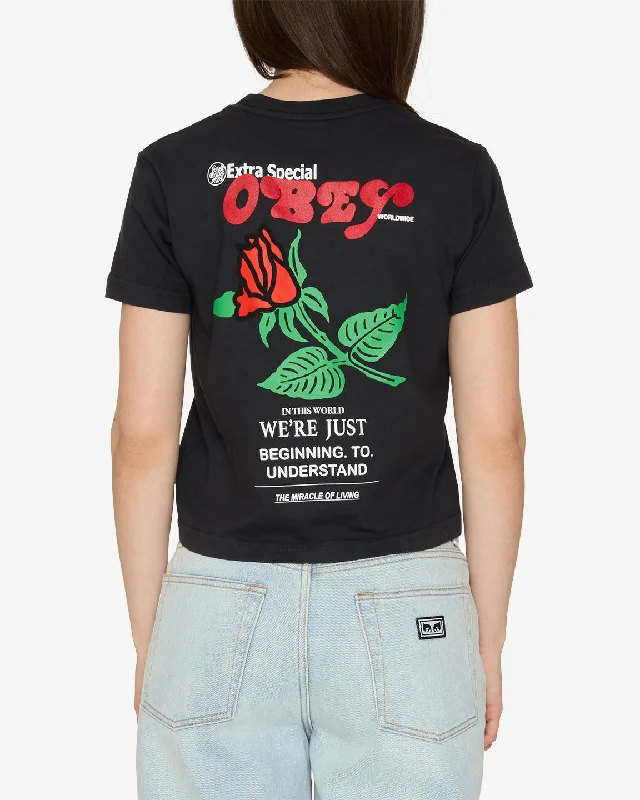 Obey MIRACLE OF LIVING KAYLIN T-SHIRT - BLACK Zippered Front Buttoned Front Snap Front