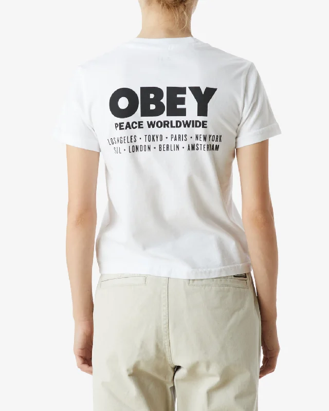 Obey PEACE WORLDWIDE KAYLIN T-SHIRT - WHITE Houndstooth Herringbone Solid