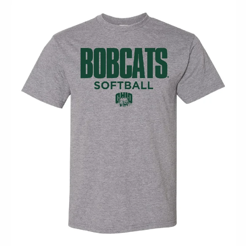 Ohio Bobcats Softball Grey T-Shirt Houndstooth Herringbone Solid