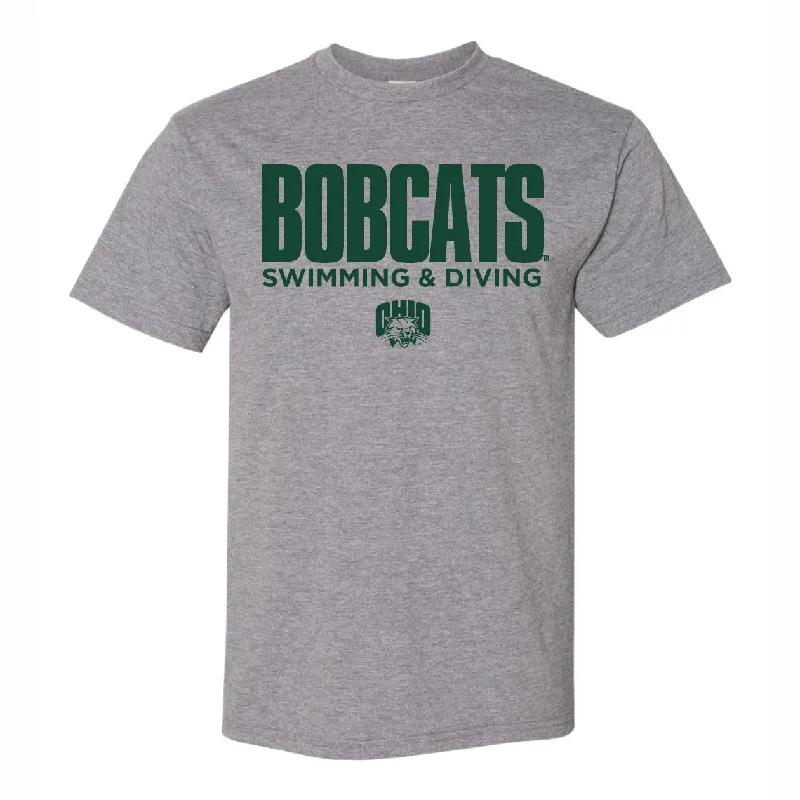 Ohio Bobcats Swimming & Diving Grey T-Shirt Zippered Front Buttoned Front Snap Front