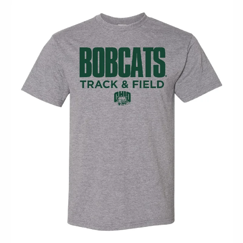 Ohio Bobcats Track & Field Grey T-Shirt Hooded Caped Shawl Collar