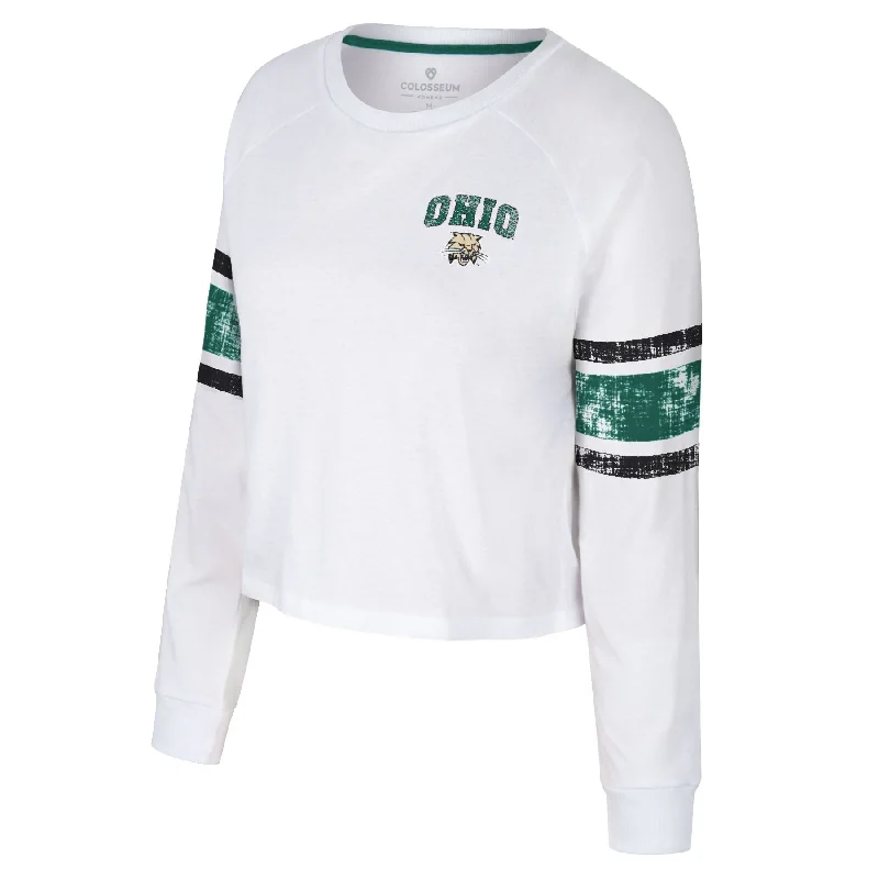 Ohio Bobcats Women's Cropped Long-Sleeve T-Shirt Zippered Buttoned Snapped