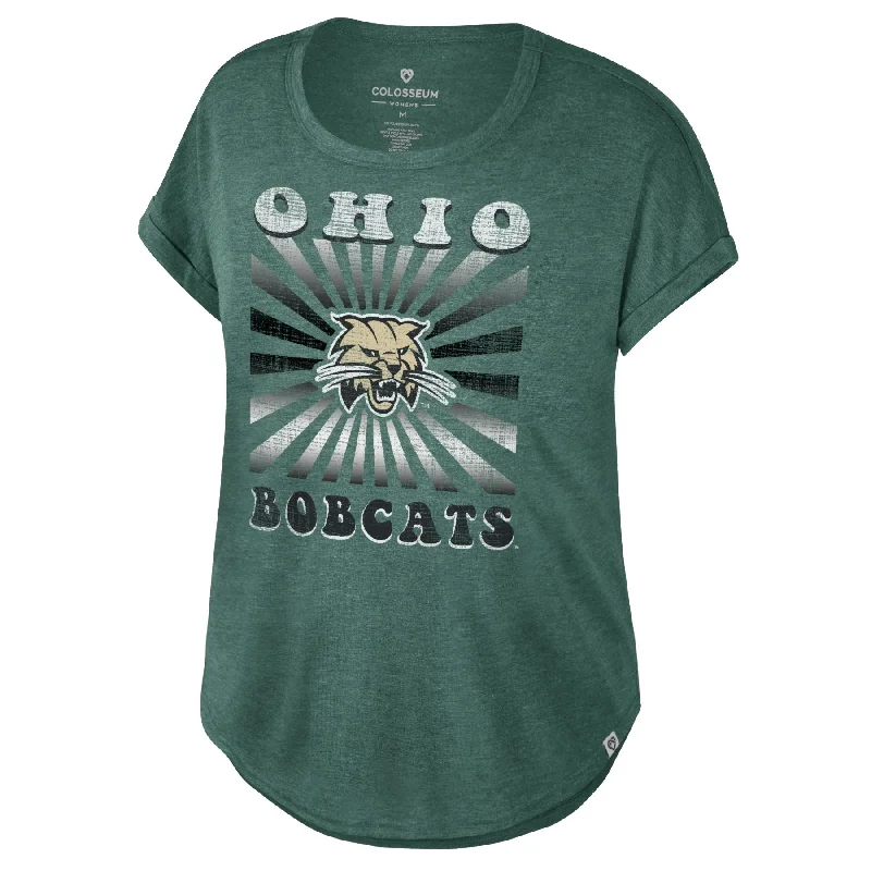 Ohio Bobcats Women's Green Radiant T-Shirt Ribbed T-Shirt High Neck Heavyweight