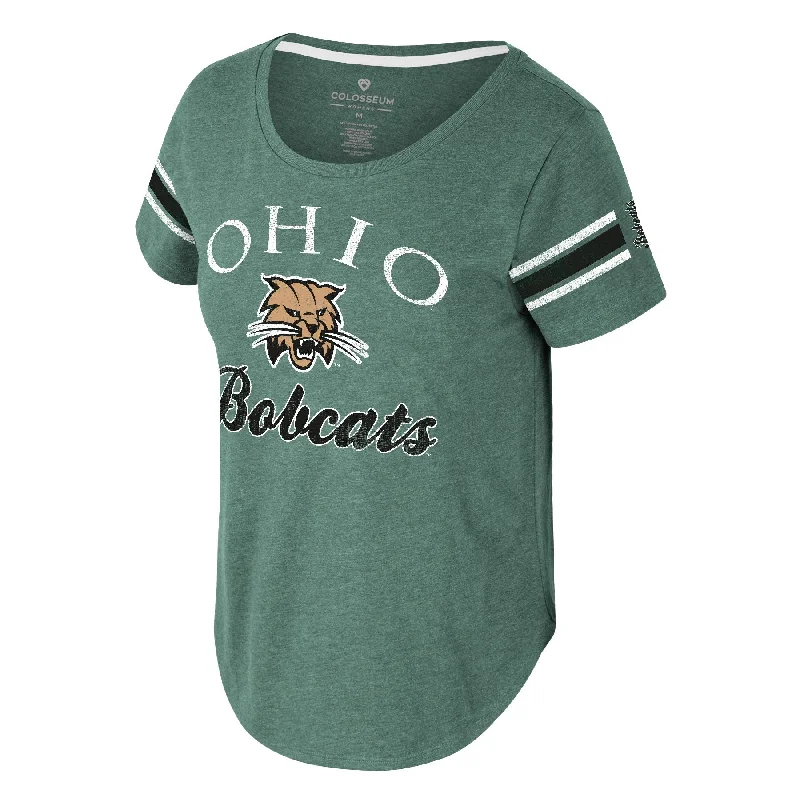 Ohio Bobcats Women's Green Tee Collared T-Shirt Boat Neck A-Line