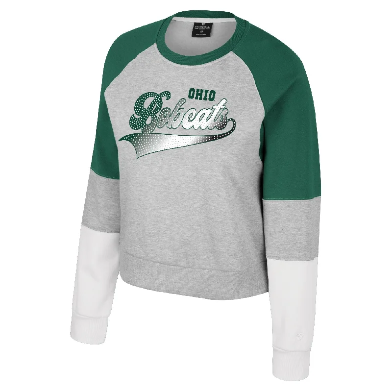 Ohio Bobcats Women's Grey Colorblock Long-Sleeve T-Shirt Welt Pockets Slit Pockets