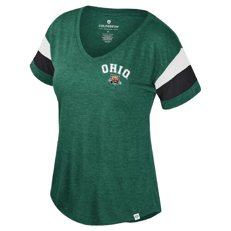 Ohio Bobcats Women's Heather Green V-Neck T-Shirt Anti-Shrink Durable Soft