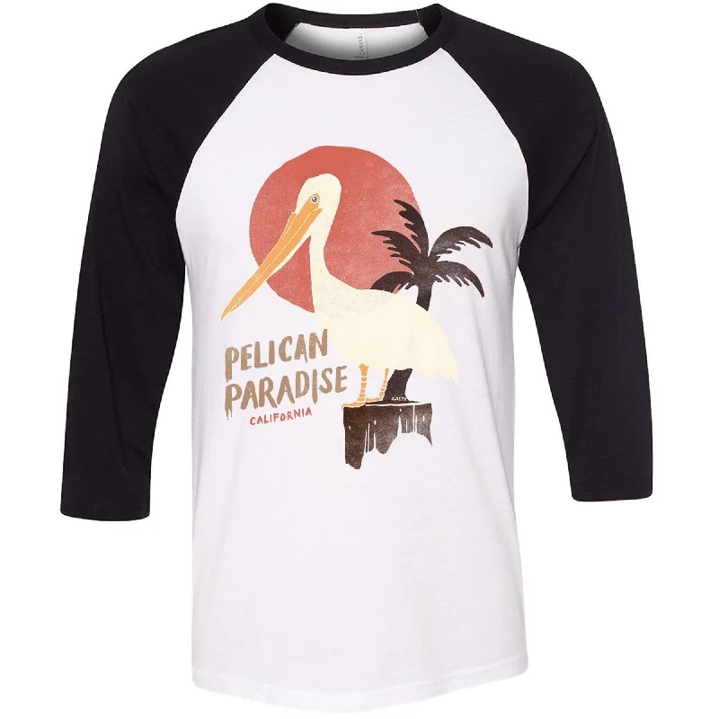 Pelican Paradise Black Sleeves Baseball Tee Hooded Caped Shawl Collar