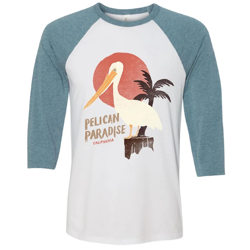 Pelican Paradise Denim Sleeves Baseball Tee Nylon Fabric Polyester Fabric Spandex Fabric