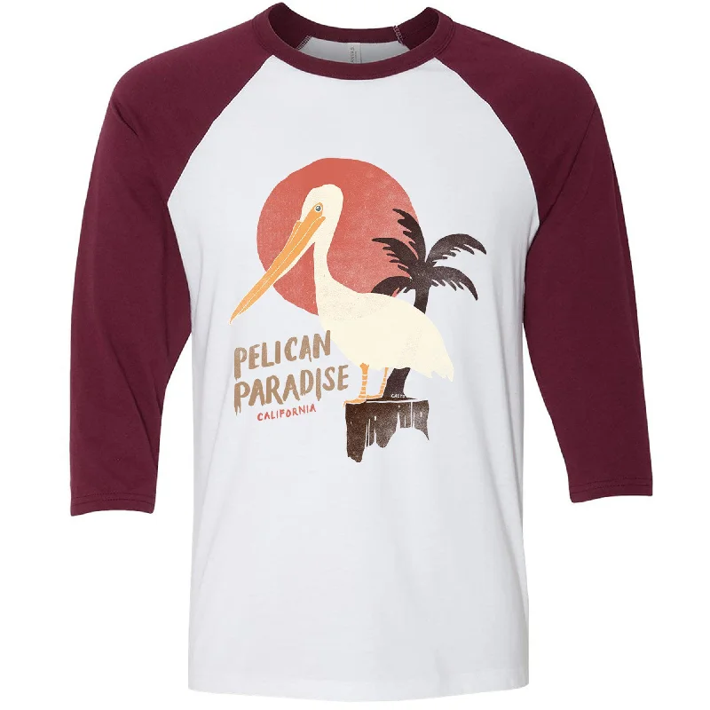 Pelican Paradise Maroon Sleeves Baseball Tee Wool Fabric Cashmere Fabric Tweed Fabric