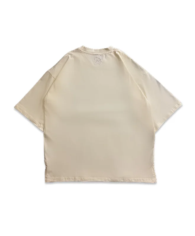 Logo Oversized Tee - Ivory Cream Cashmere Blend Cotton Blend Poly Blend