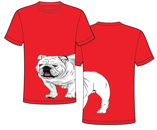 Sparkle City Wrap Around Bulldog Tee - RED Chenille Blend Fleece Blend Nylon Blend