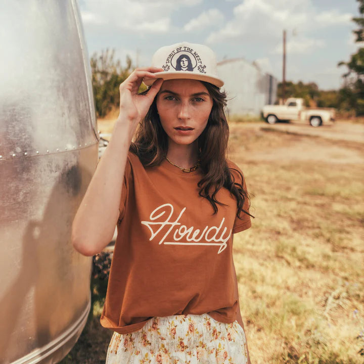 Sendero HOWDY DUDE WOMEN'S CROP TEE - MEERKAT Fleece Fabric Down Fabric Feather Fabric Sendero HOWDY DUDE WOMEN'S CROP TEE - MEERKAT Fleece Fabric Down Fabric Feather Fabric