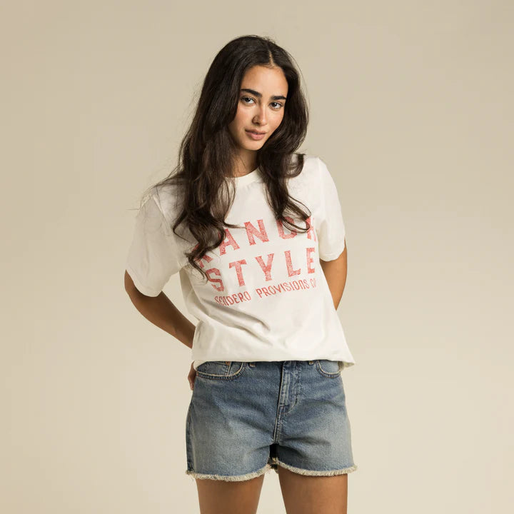 Sendero RANCH STYLE T-SHIRT- VINTAGE WHITE Lace Blend Ribbed Blend Corduroy Blend
