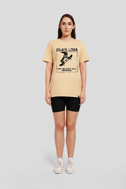 Skate Lover Beige Printed T-Shirt Striped Floral Plaid