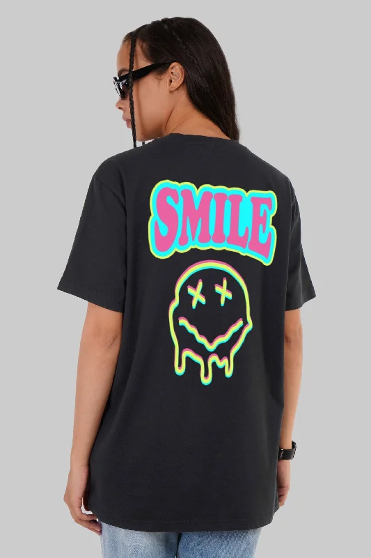 Smile New Black Boyfriend Fit T-Shirt Women Cotton Fabric Linen Fabric Terry Fabric