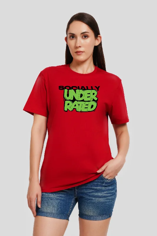 Socially Underarted Red Printed T-Shirt Front Pockets Side Pockets Patch Pockets