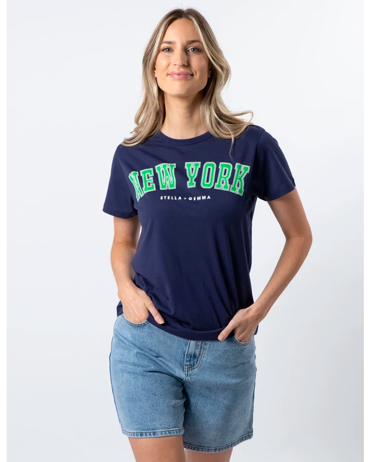 Stella + Gemma Ace T-Shirt - New York Navy Zippered Front Buttoned Front Snap Front