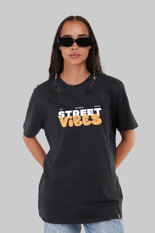 Street Vibes Black Boyfriend Fit T-Shirt Women Jersey Fabric Tulle Fabric Batik Fabric